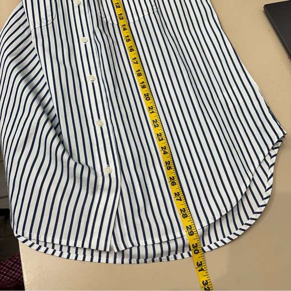 Lauren Ralph Lauren Black Label Blouse Navy & White Striped Button Down SZ Large - Picture 8 of 10